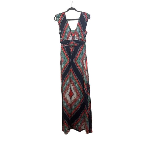 Maeve Maxi Dress Small Multicolor Geometric VNeck Cinched Waist Sleeveless Print - Picture 2 of 16
